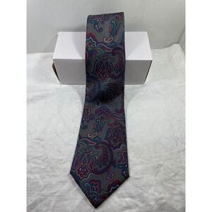 Briar Traditional Apparel Gray Paisley 100% Silk Necktie Mens Made in USA Italy
